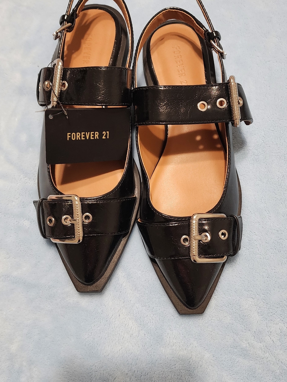 Forever 21 Black Pointed Buckle Mary Jane Flats
